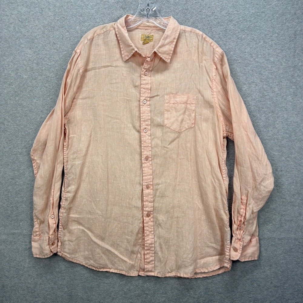 Tre Vero Shirt Mens XL Peach Button Up 100% Linen Long Sleeve Three Truths‎